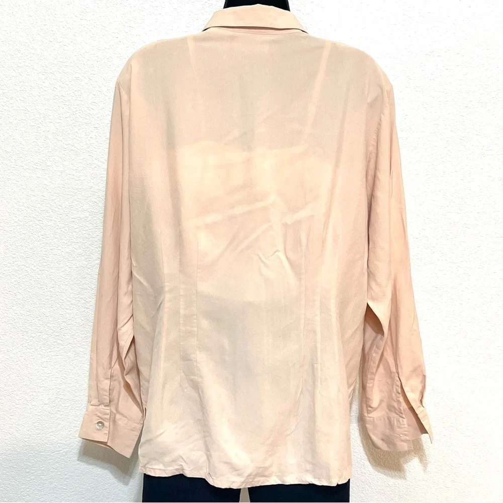 Edward Woman 100% SILK Light Salmon Long Sleeve Button Shirt Size XL - Picture 4 of 12
